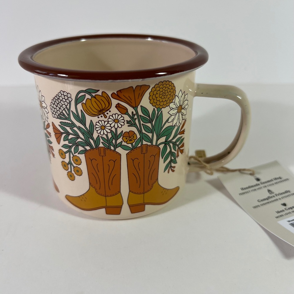Trek Light Handmade Enamel Mug Western Bloom 16oz NWT